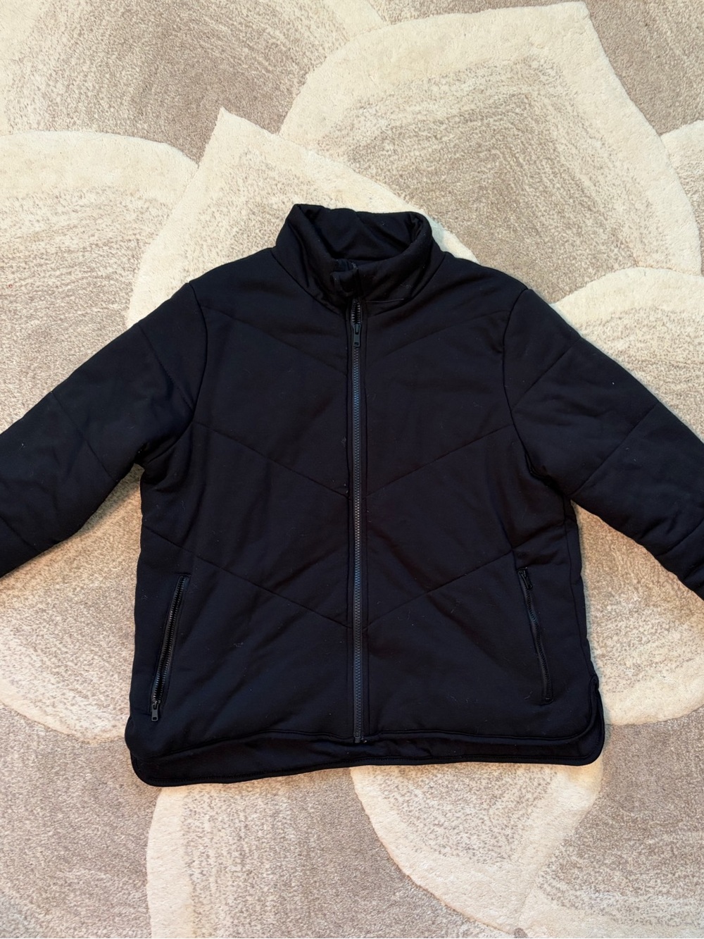 Three Dots Black Quilted Zip-Front Puffer Jacket